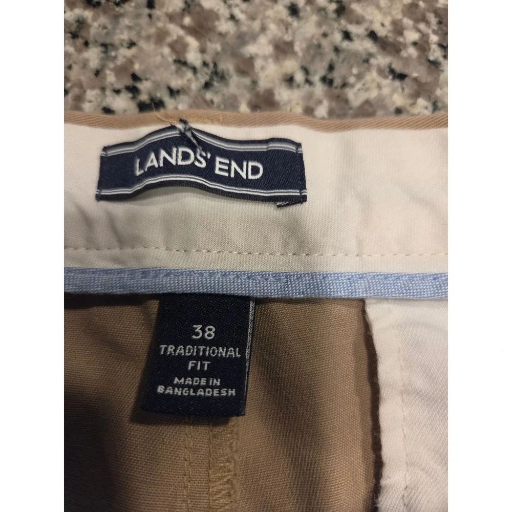 Lands' End Mens Tan Pleated Cuffed Traditional Fit Chino Pants 38x29 1270